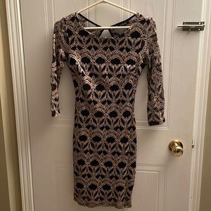 Gold embroidered body con dress